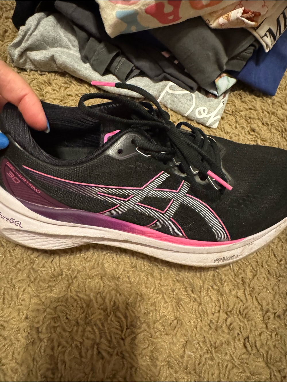 ASICS Black Running Shoes with Pink and Purple Accents